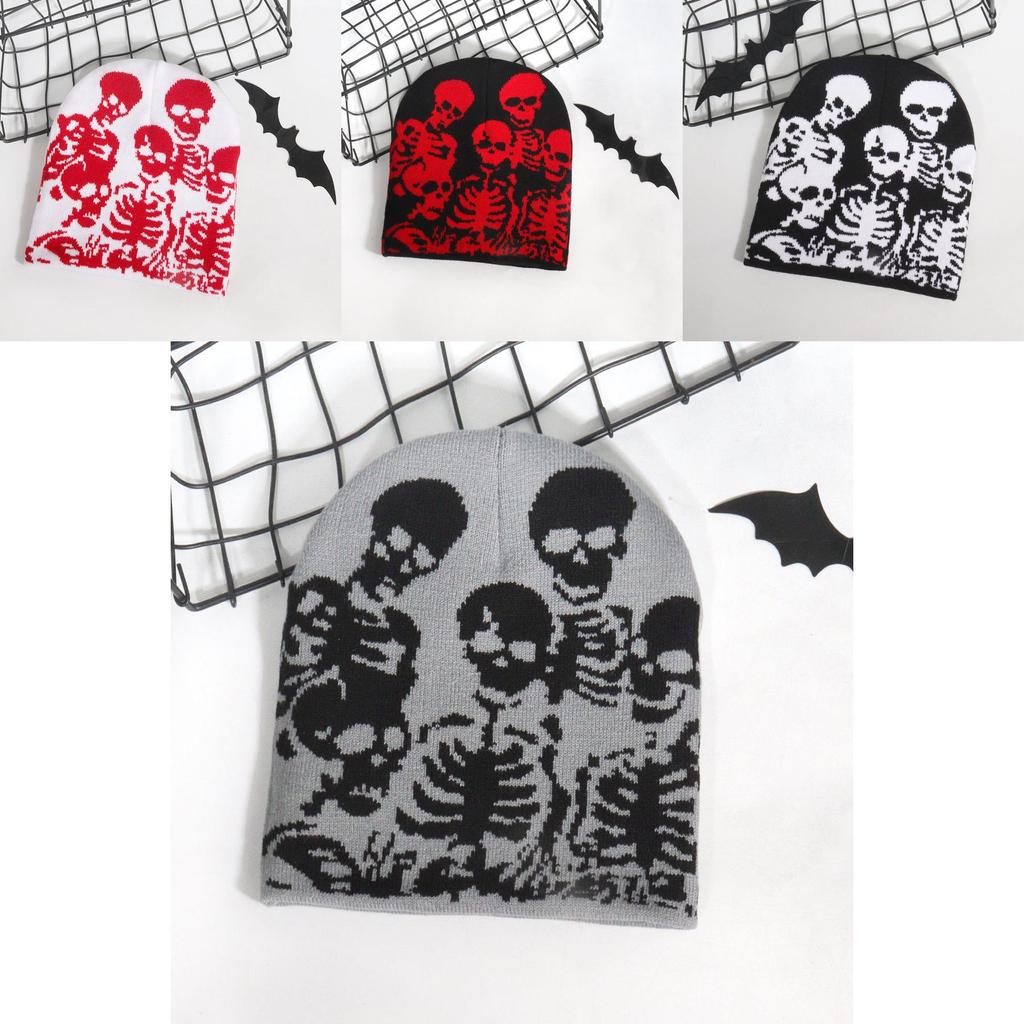 Strickmütze mit Totenkopfmuster und Wärmefunktion für Streetwear, Jugendmode und Herbstsaisonen