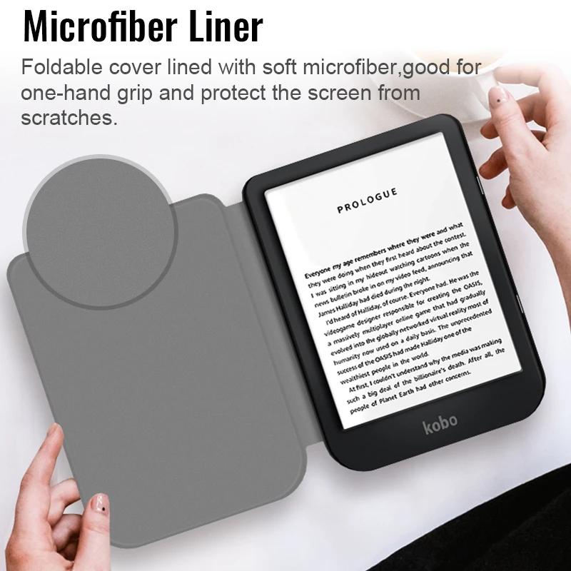Schlanke Magnet Wake/Sleep-Hülle für Kobo Nia Ereader 2020 PU Ebook Smart Cover Ereader Skin Shell Lightweigh Auto Sleep Funda Capa