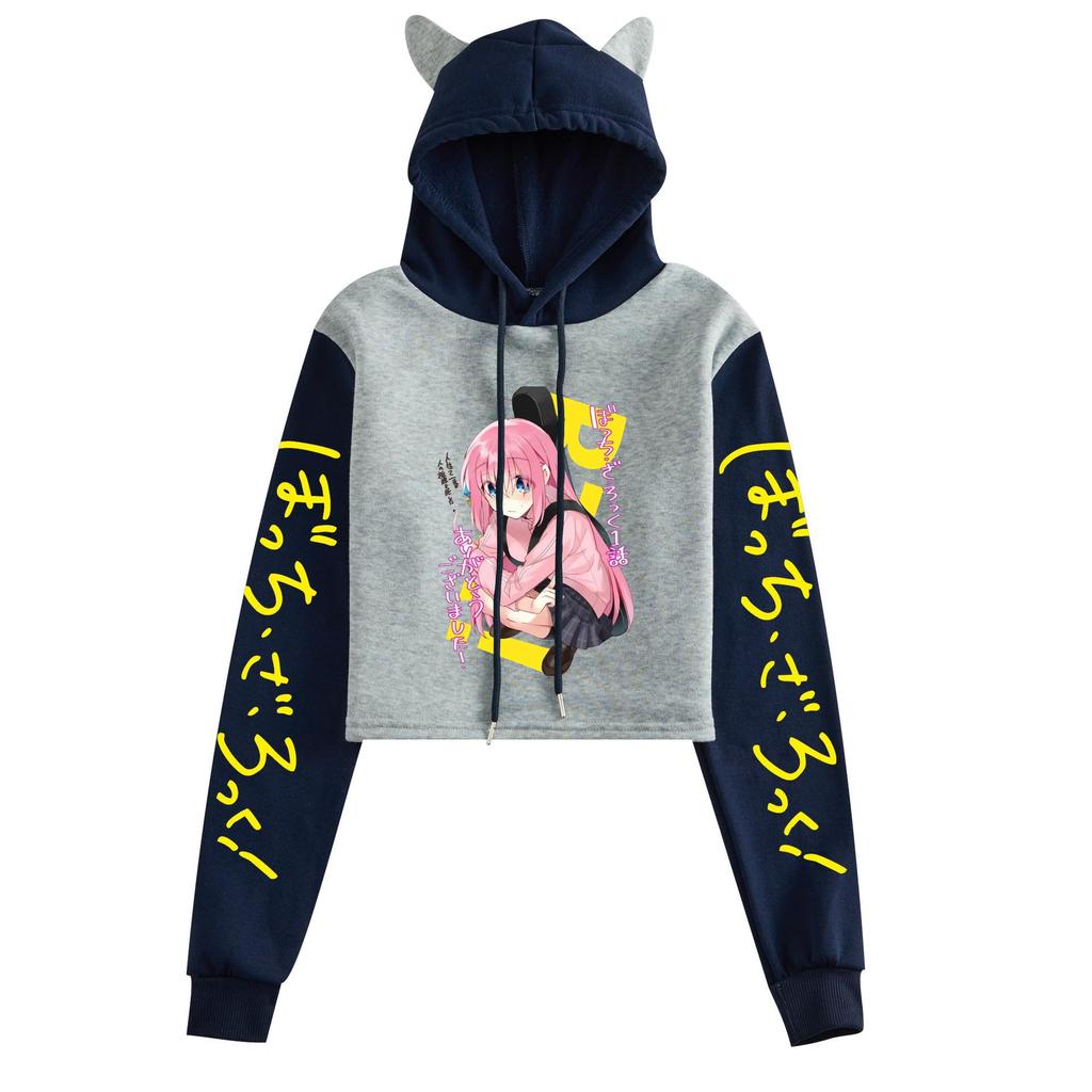 Bocchi the Rock Anime Katze Ohren Color Block Hoodie für Damen – Herbst/Winter