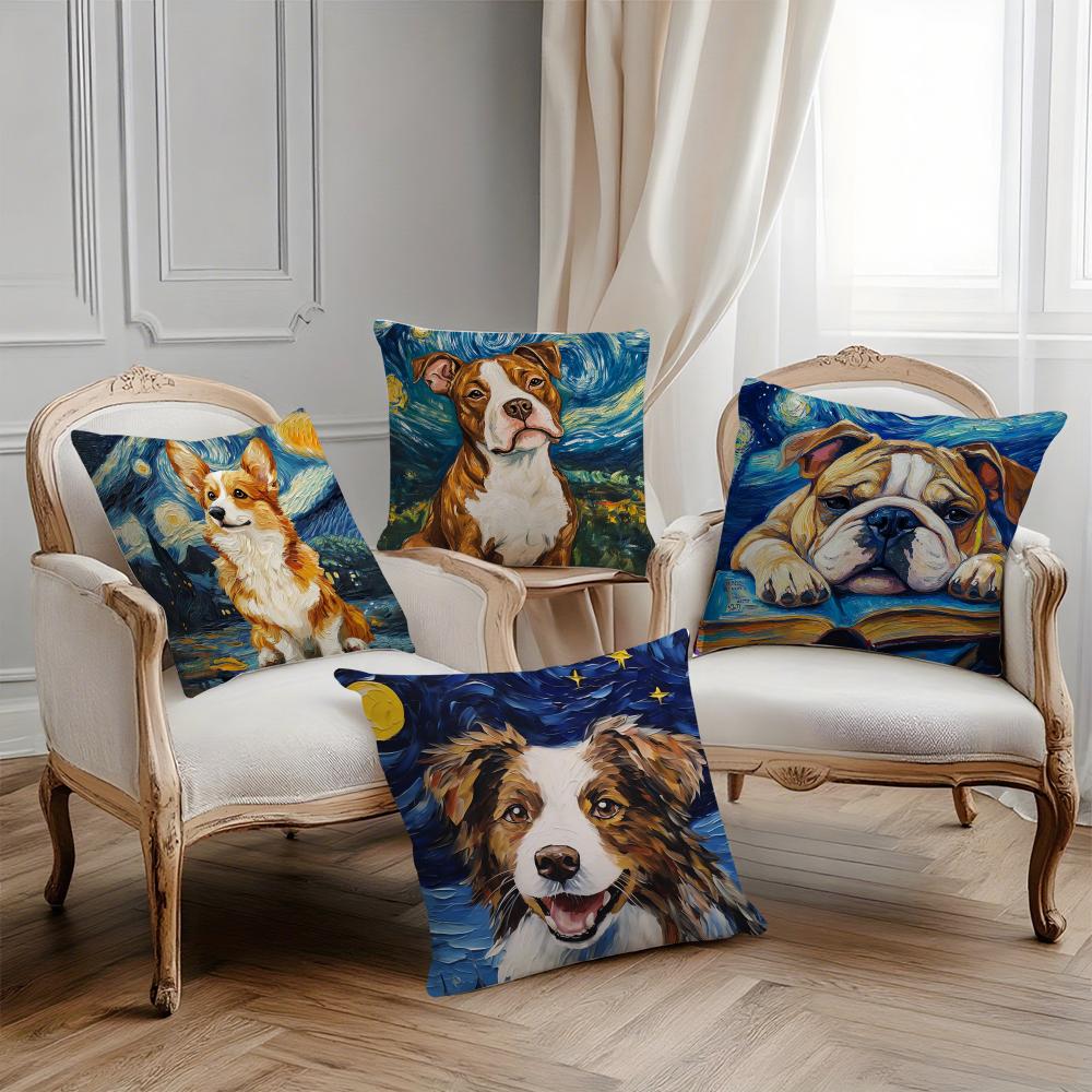 Creative Cute Starry Sky Puppy Pillow Case Printing Pillowcase Living Room Sofa Cushion Cover Bedroom Room Decor