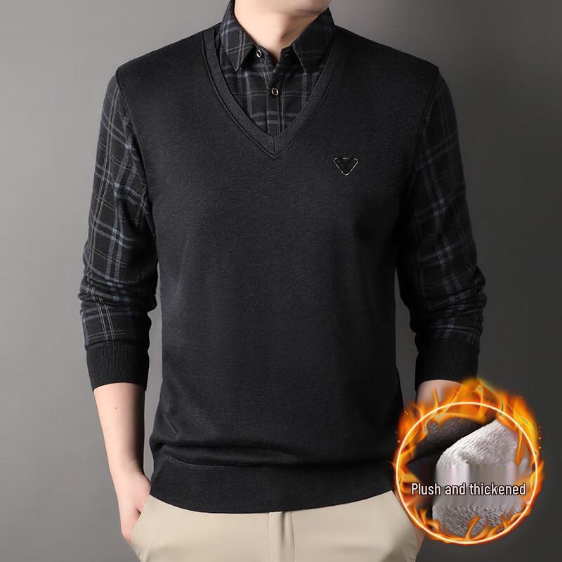 Pierre Cardin Men's Faux Two-Piece Fleece Lined Polo Shirt