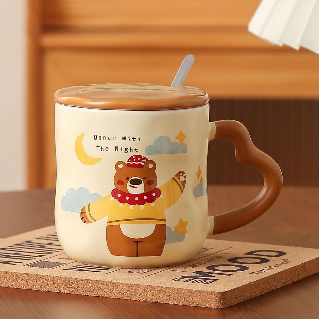 Creative and Cute Bear Mugs with LIDS Couple Cups with High Appearance Standards  Ceramic Cups Home Drinking Cups  Office Coffee Cups