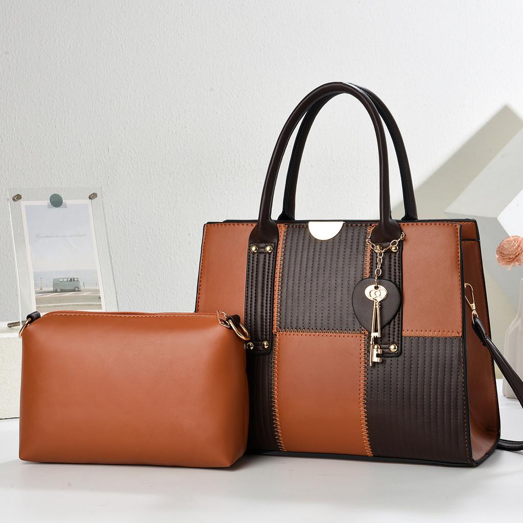 Pu Large Tote Bag For Women With Contrasting Color Blocking And Inner Pockets For Daily Use