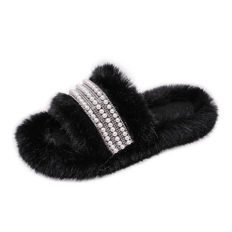 Thick bottom heightening Internet celebrity fluffy slippers women's autumn and winter outer wear ins home home non-slip pearl slippers spring and s