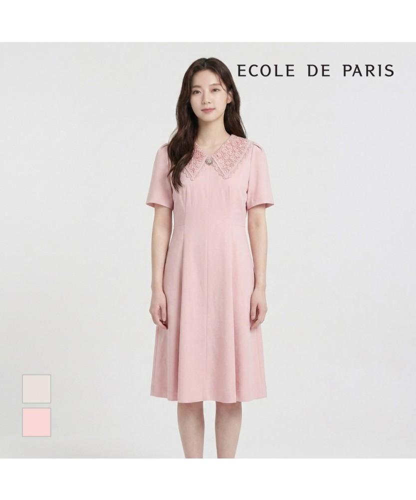 ECOLEDEPARIS Lace Collar Flare Dress_Cb25Woc038Z