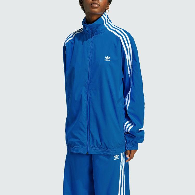 Adidas Jachetă de sport supradimensionată Originals Adilenium, cu bloc de culoare în trei dungi, Topuri pentru femei, pasăre-pene-albastru IV9337