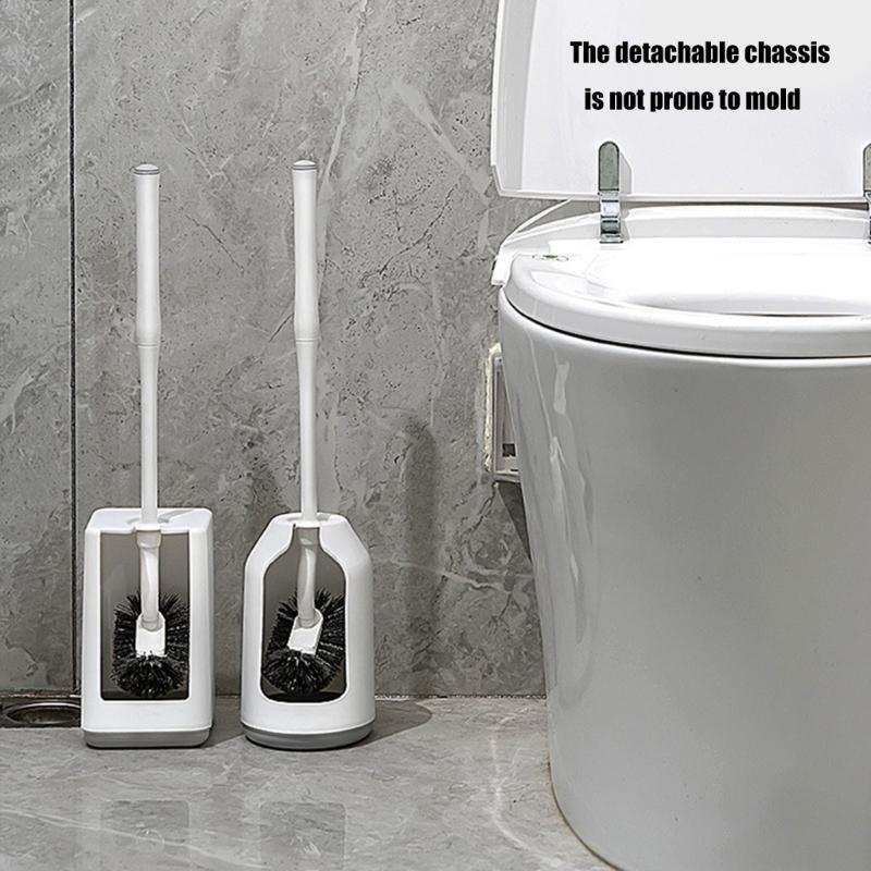360 Degree Toilet Cleaning Brush Set with Antimildew Storage Stand Curved Design Detachable Handle Bathroom Scrubber