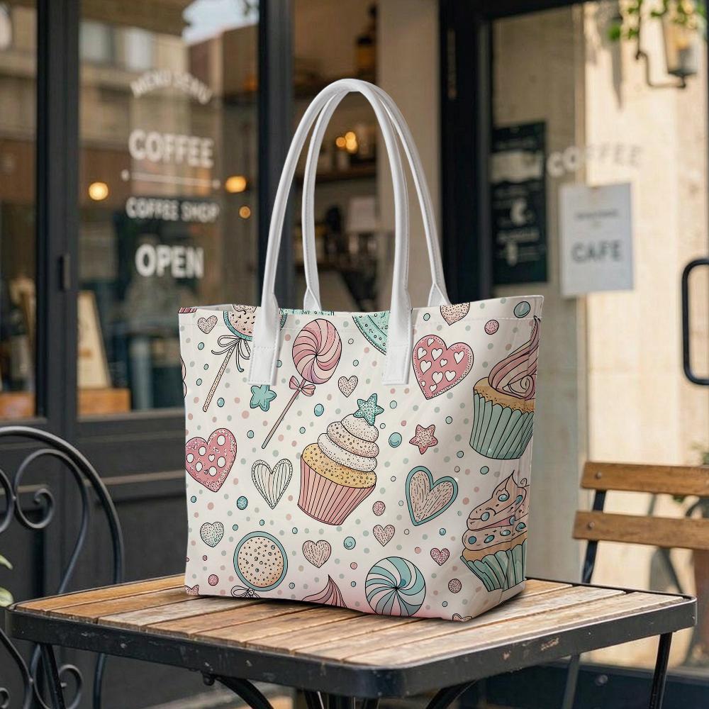 Sweet Dessert Print Fashion Casual Shoulder Tote Bag for Daily Use