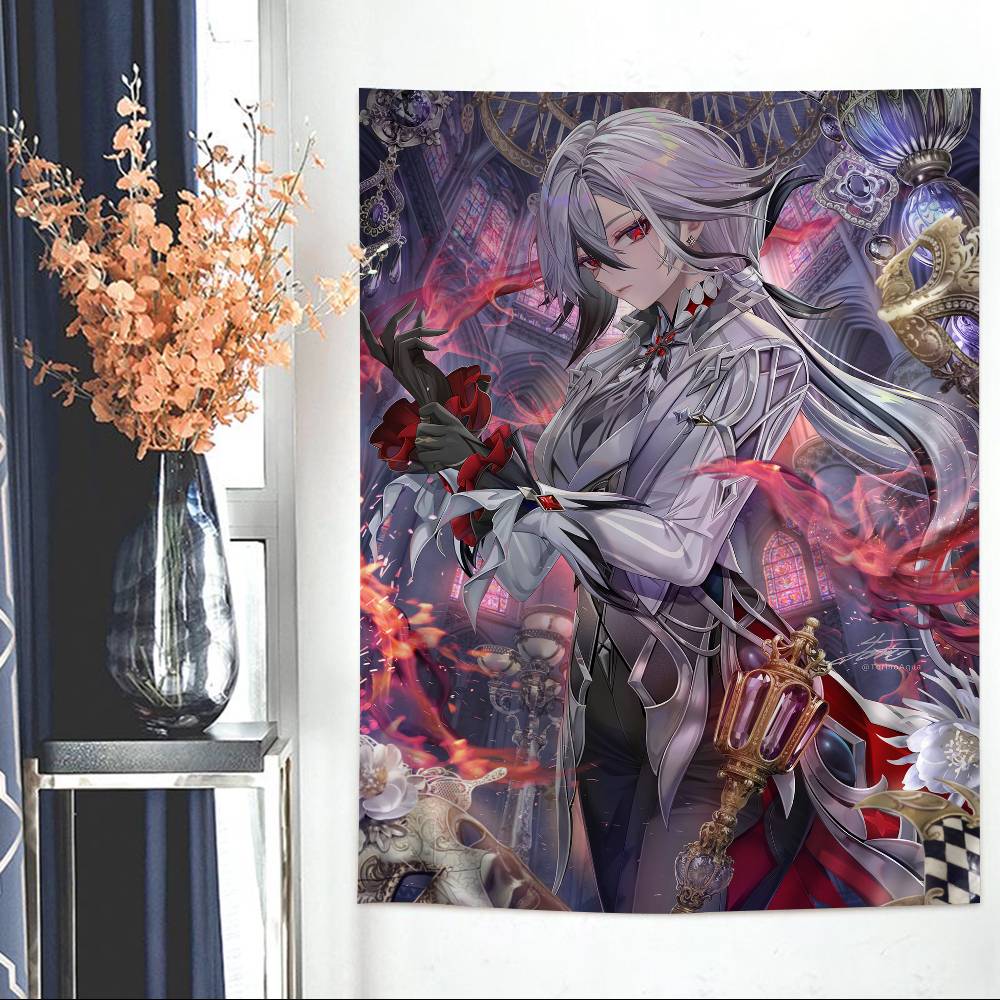 Genshin Impact Arlecchino DIY Wall Tapestry Hippie Flower Wall Carpets Dorm Decor Wall Art Decor