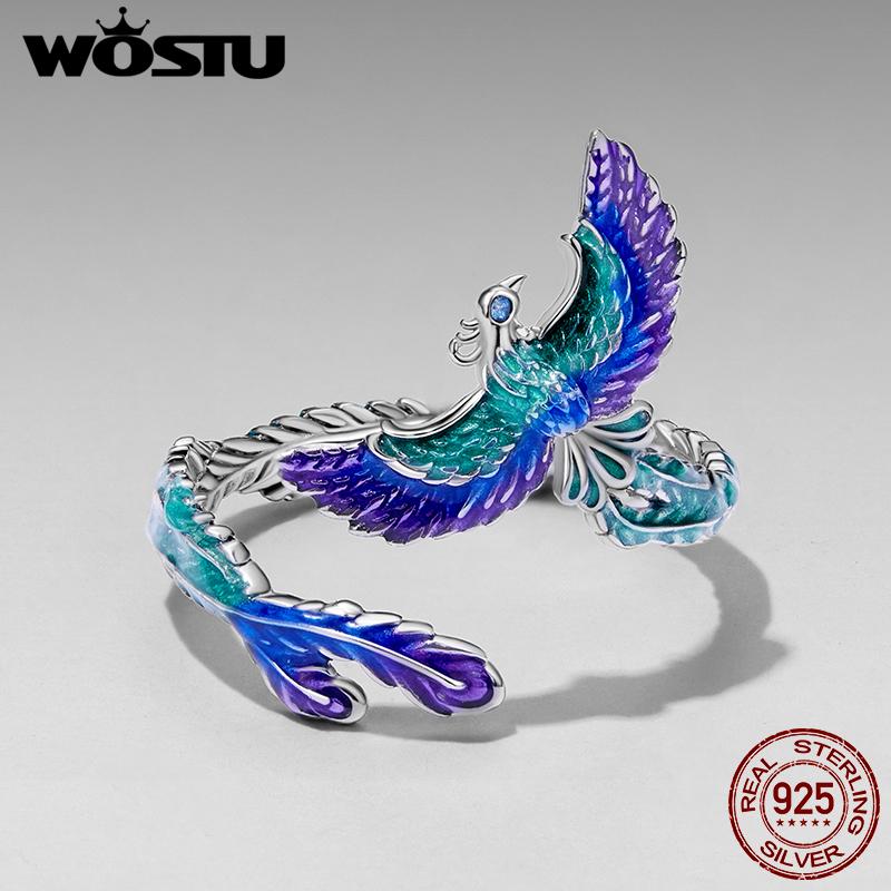 WOSTU 925 Sterling Silver Unique Phoenix Open Ring For Women Original Luxury Animal Justable Rings Xmas New Year Jewelry Gift