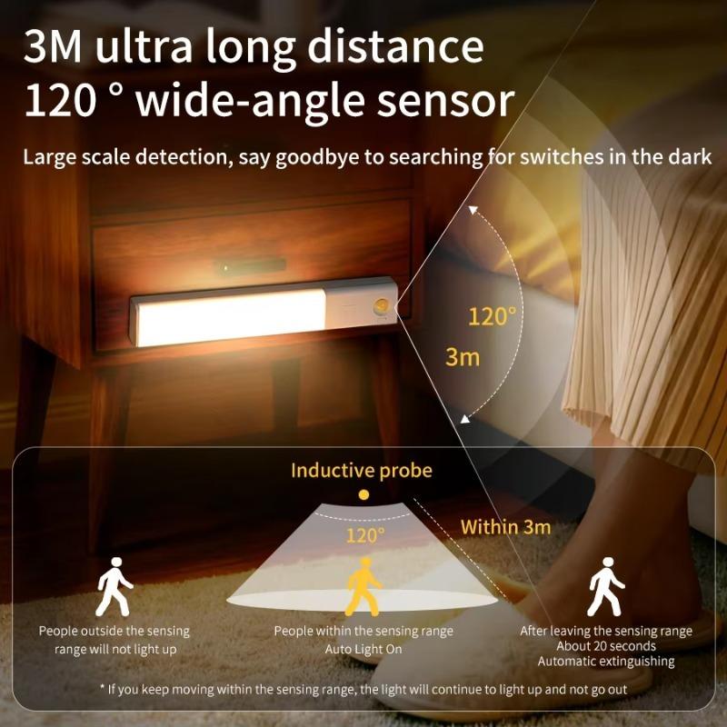 3 Colors Rechargeable LED Cabinet Lighting 25cm Bar Lights Motion Sensor Night Light Portable Human Infrared Induction Magnetic