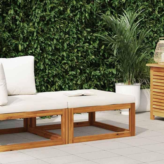 Maison Exclusive - Repose-pied avec coussin blanc crème Bois d'acacia massif