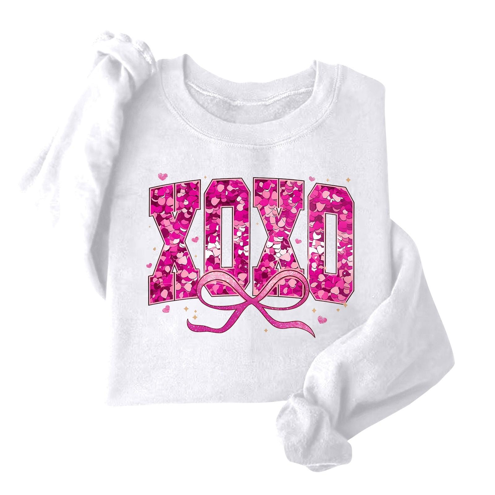 

Женская модная свободная толстовка с длинным рукавом и круглым вырезом с принтом ко Дню святого Валентина XL белый