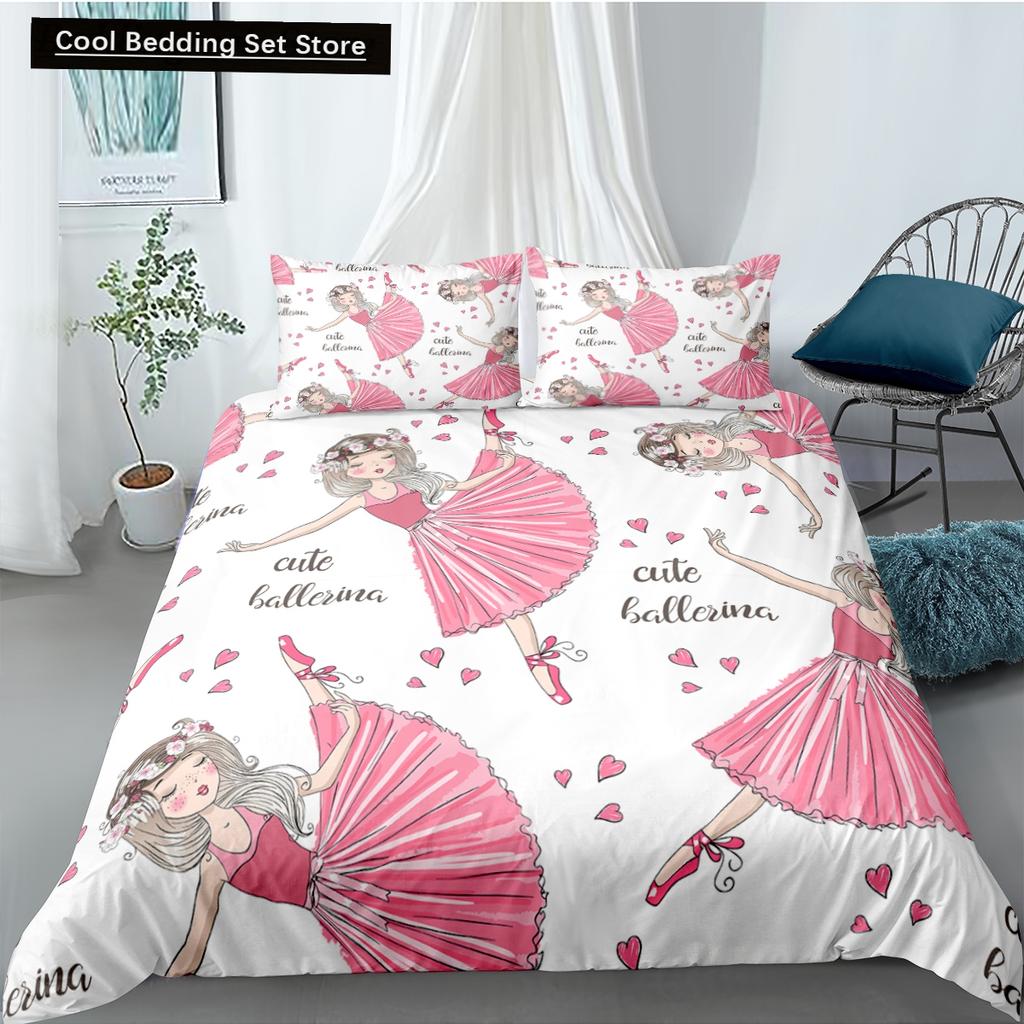 Dancing Girl Duvet Cover Ballet Girls Bedding Set Home Textile Bedclothes Soft Girly Comforter Cover Queen/King Size for Kids
