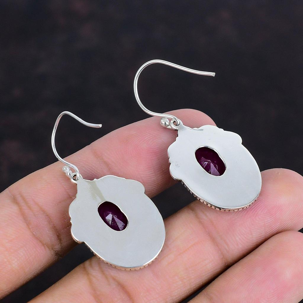 Faceted Kashmir Ruby Earring 925 Sterling Silver Earring Vintage Earrings Kashmir Ruby Real Gemstone Jewelry Handmade Earring Gifts For Her