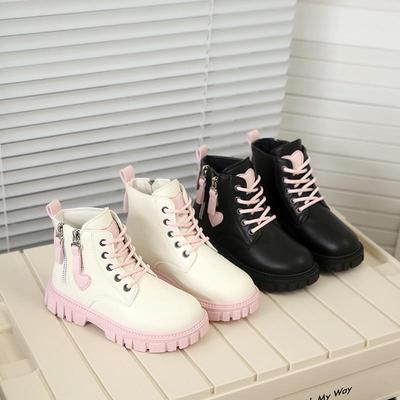 Kids' Sweet Side-Zip Leather Boots - Autumn/Winter Martin-Style, Soft Sole for Girls