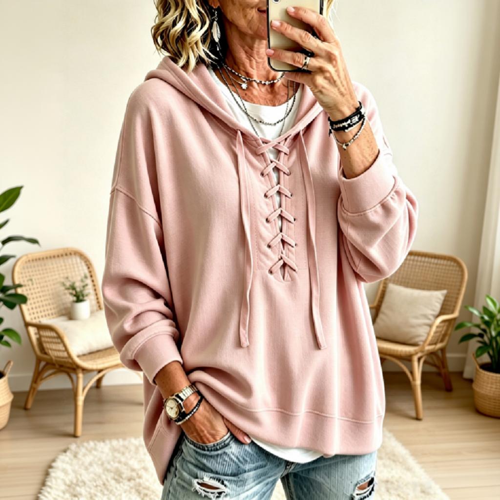 Women's Casual Pullover Hoodie, Loose Fit, Drop Shoulder, Color