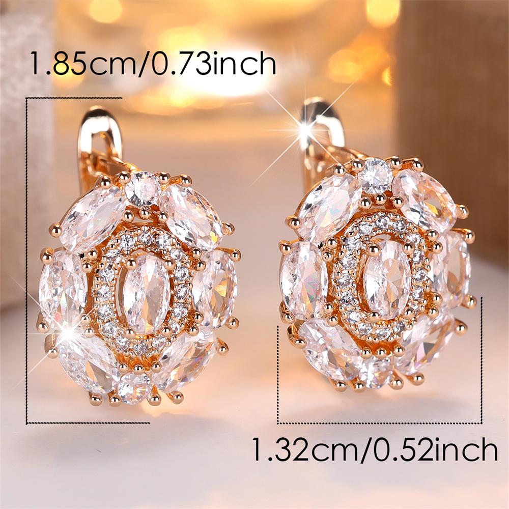 Luxury Crystal Oval Stone White Zircon Hoop Earrings For Women Vintage Gold Color Ear Buckle Wedding Jewelry Versatile Gifts