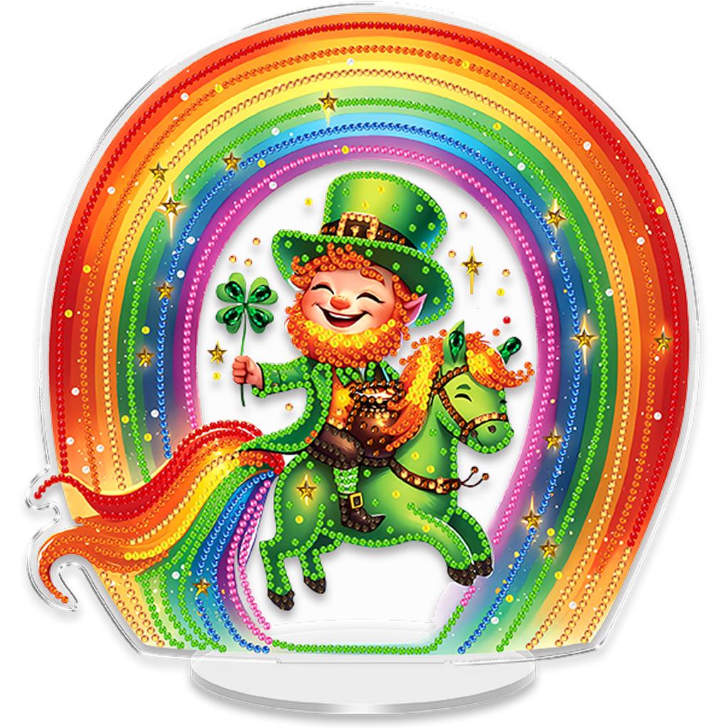 St Patricks Day DIY 2D Flat Acrylic Gem Painting Ornament Special-Shaped Crystal Art Craft Decoration for Adults Gift Home Decor