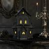 Gothic Inspired Interior Decor Lighted Halloween Village House Statue with LED Light, Unique Tabletop Piece Black Spooky Figurine for Holiday