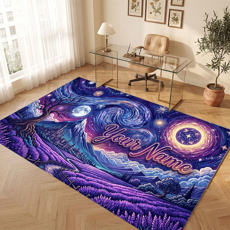 Space Cosmic Theme Crystal Velvet Floor Rug Personalized Custom Name Text Warm Carpet Home Decoration