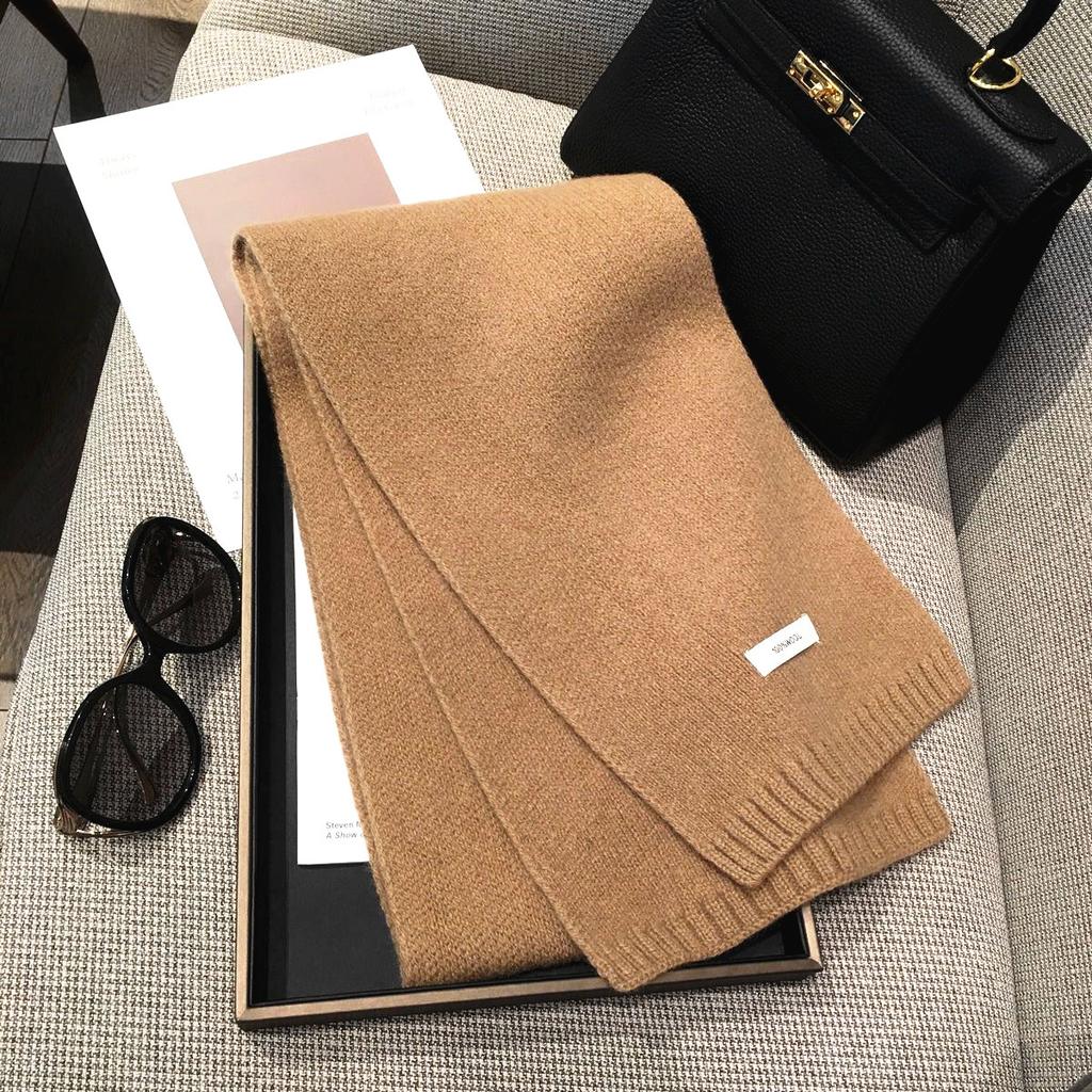 100% pure knitted scarf women's autumn and winter solid color versatile warm Korean version scarf men's long style atmosphere
