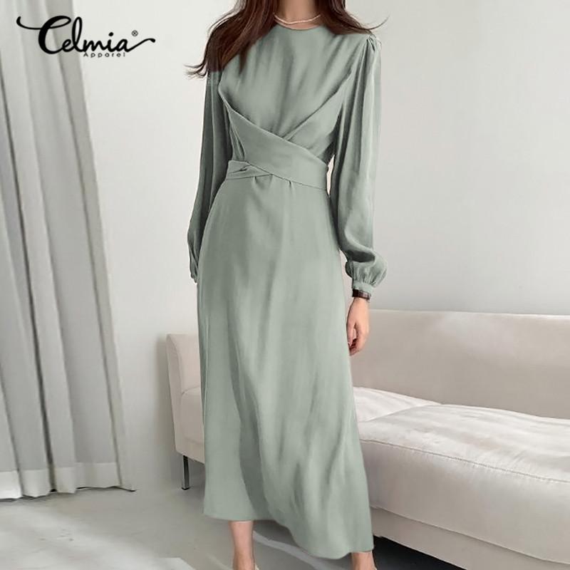 Celmia Spring Women's Fashion Party Estilo Coreano Vestido Largo Elegante  Cintura Alta Manga Larga Color Sólido Casual Suelto Maxi Vestidos Plus  Talla Vetsidos comprar a buen precio — entrega gratuita, reseñas reales