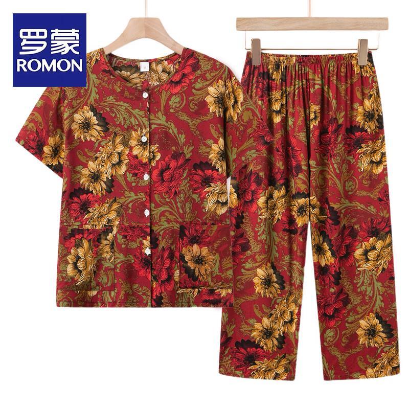 ROMON Women s Mid-Aged Summer Two-Piece Set B-XL