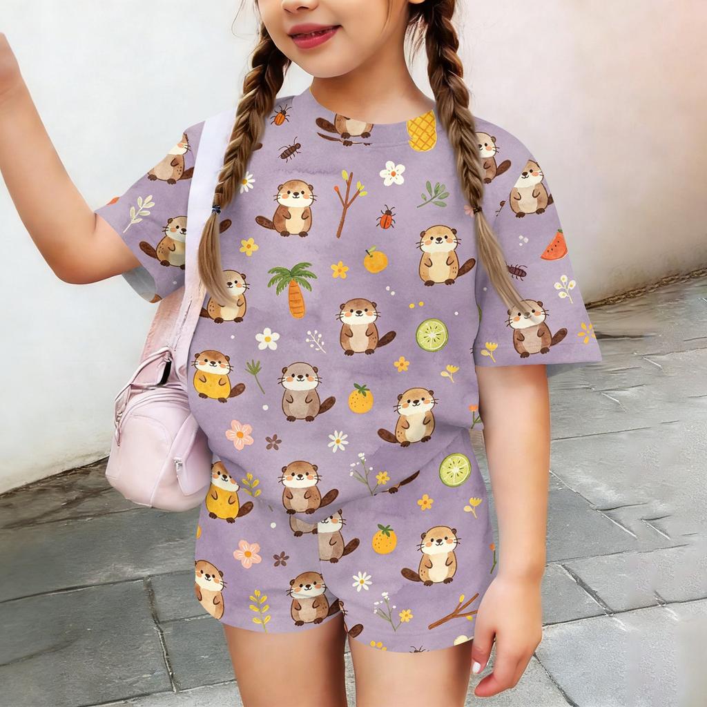 Kids Casual Short Sleeve Top and Shorts Set Animal Print Soft Comfortable Lightweight Summer Outfit for Boys and Girls