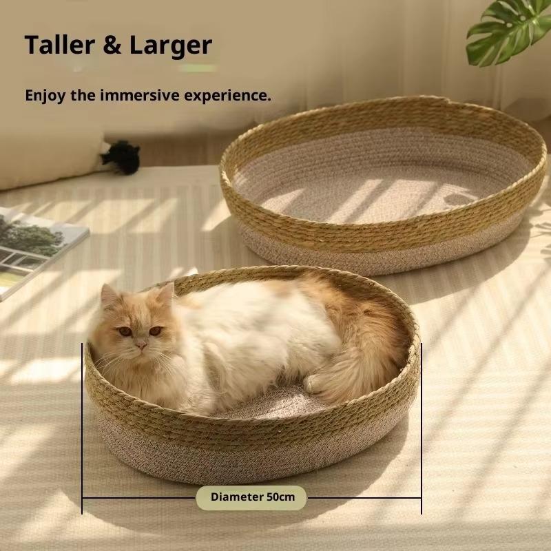 Oval Straw Cotton Rope Solid Eco-friendly Cat Nest Scratch-resistant Woven Pet Bed Summer Cool Cross-border Factory Wholesale