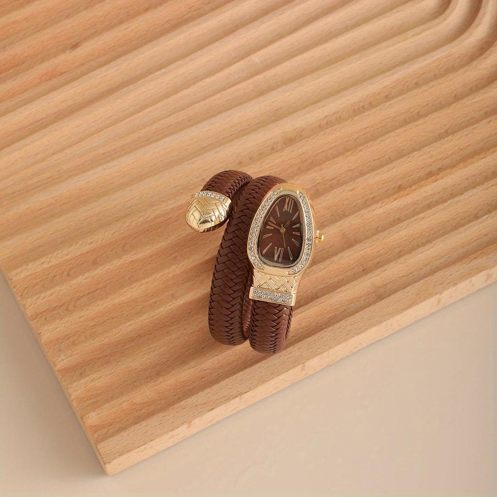 Fashion Women Snake Shape Quartz Watches Weave Luxury Rhinestone Roma Dial Wristwatch Girls Clock Reloj Mujer