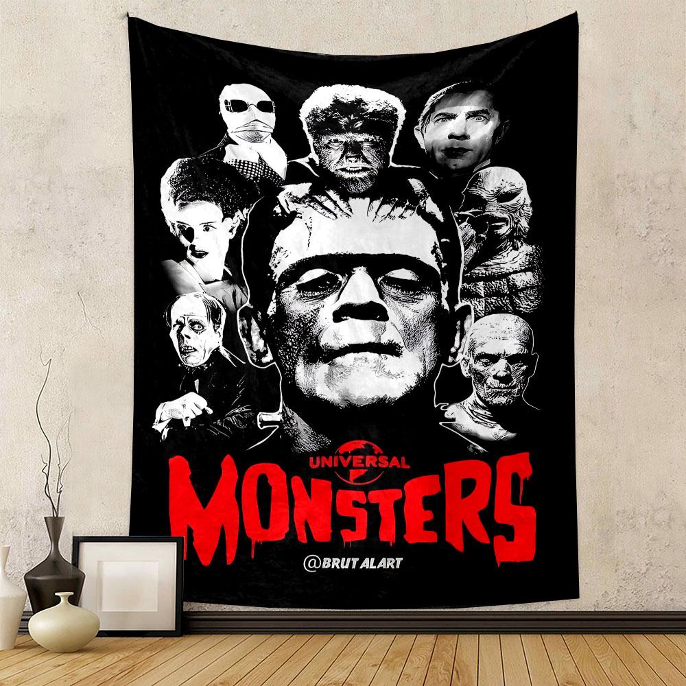 Universal Monsters Tapestry Wall Hanging, Classic Horror Art, Wall Decor for Bedroom Living Room Dorm