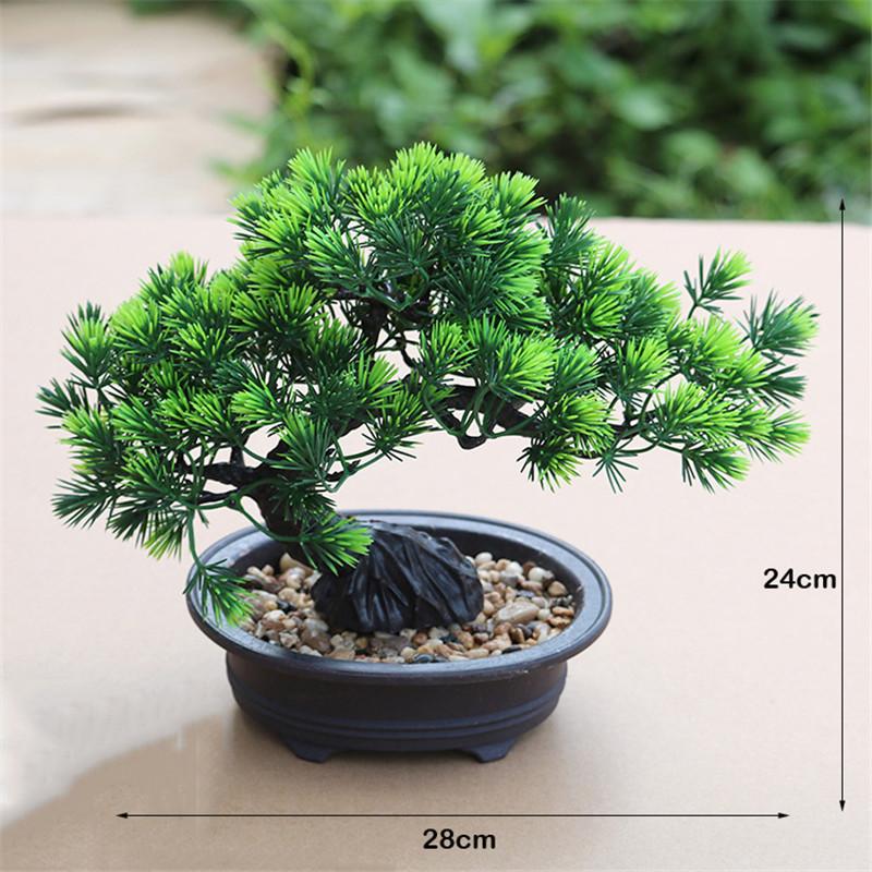 Umělé květiny Bonsai Zelená rostlina Zen Simulovaný strom Borovice Hrnkový květináč Stolní dekorace Dekor Fengshui Prohlížení rostlin