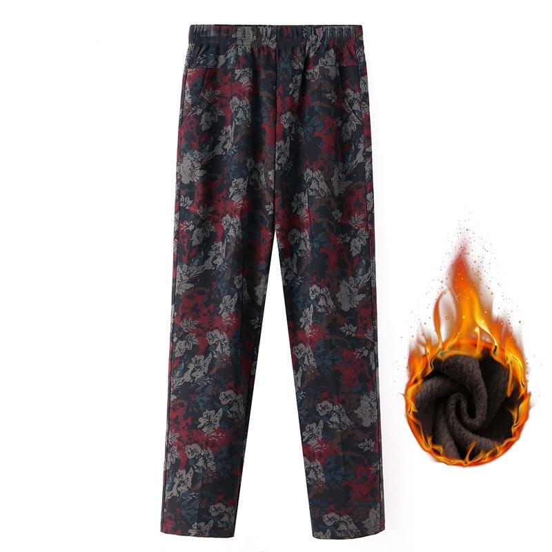 

2023 женские брюки 9XL на осень-зиму среднего возраста с цветочным принтом, женские бархатные свободные брюки, женские прямые брюки с высокой талией 7XL