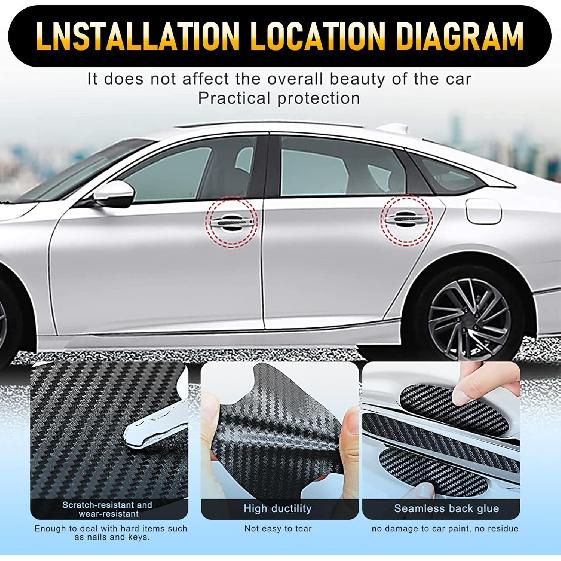 gunhunt 8 PCS Door Handle Scratch Protectors, Carbon Fiber Handle Cover Anti Scratch Stickers, Door Handle Cups Protective Film Bowl Sticker (Black)