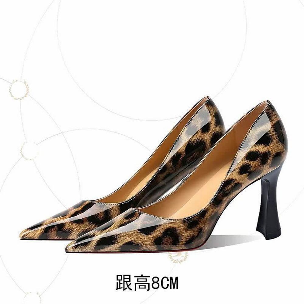 Fashion FHC 2025 Patent Leather Leopard Square High HeelsWomen PumpsSexy Shallow ShoesPointed Toe Slip OnDropship 35 4260₽