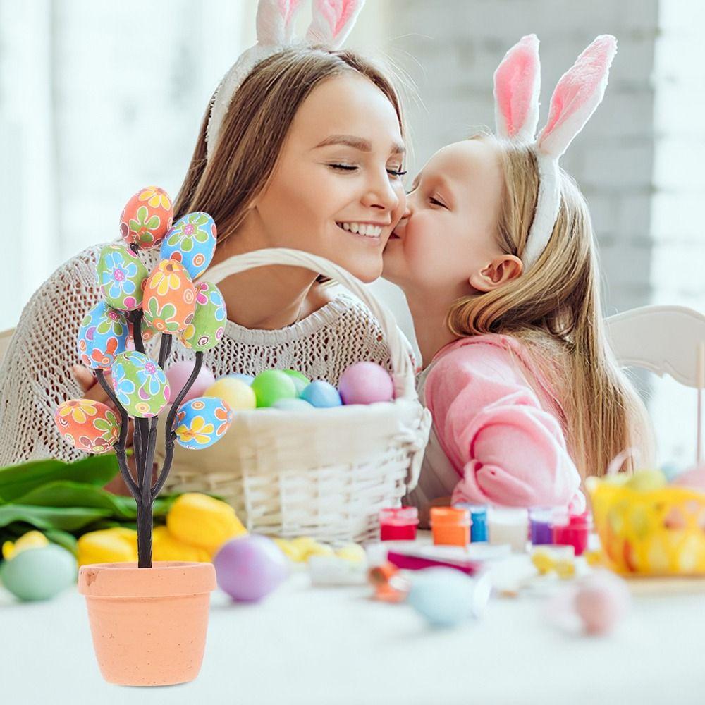 Simulated Eggs Tree Branch Colorful Egg Tree Flowerpot Easter Egg Bonsai  Easter Decoration