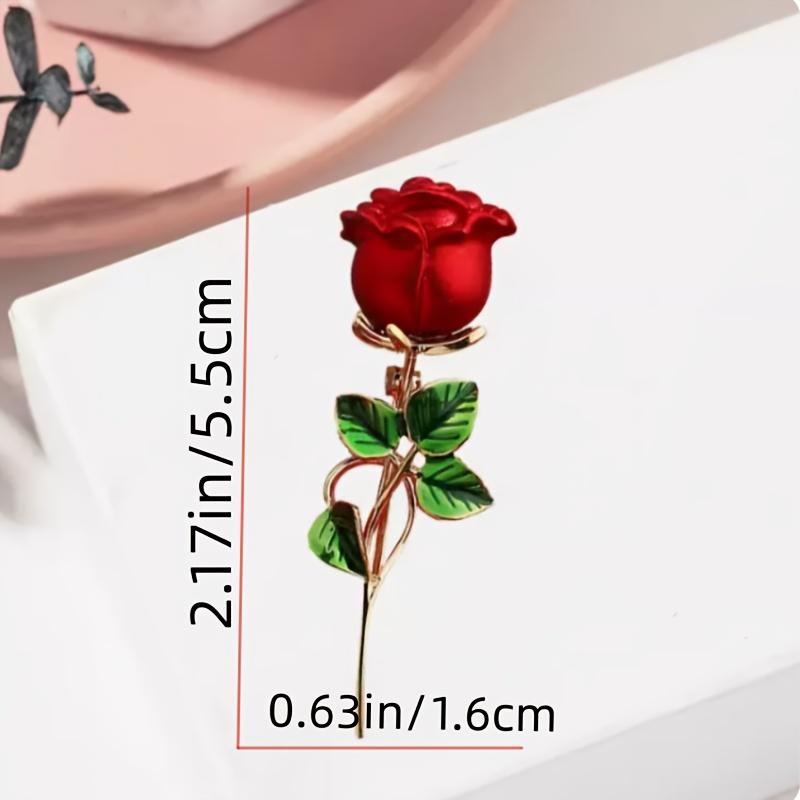 [Red Rose Brooch] Elegant Red Rose Alloy Brooch with Green Leaves | Chic Collar Pin for Dresses, Sweaters & Coats | Perfect Gift for Birthdays, Mother