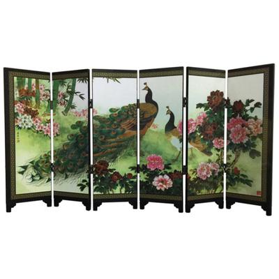 Wooden 6-Panel Peacock Screen Room Divider Folding Partition Gift Desktop Decor