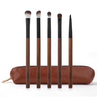EDTRE Nylon High Quality Animal Hair Walnut Wood Makeup Brush Eyeshadow Brush Eye Makeup Brush Set of 5 with Makeup Pouch Portable Gift Brush