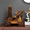 Thirteen-Story Wenchang Pagoda Wood Grain Brush Pen Holder - Chinese Style Ornament and Desktop Gift for Students and Teachers