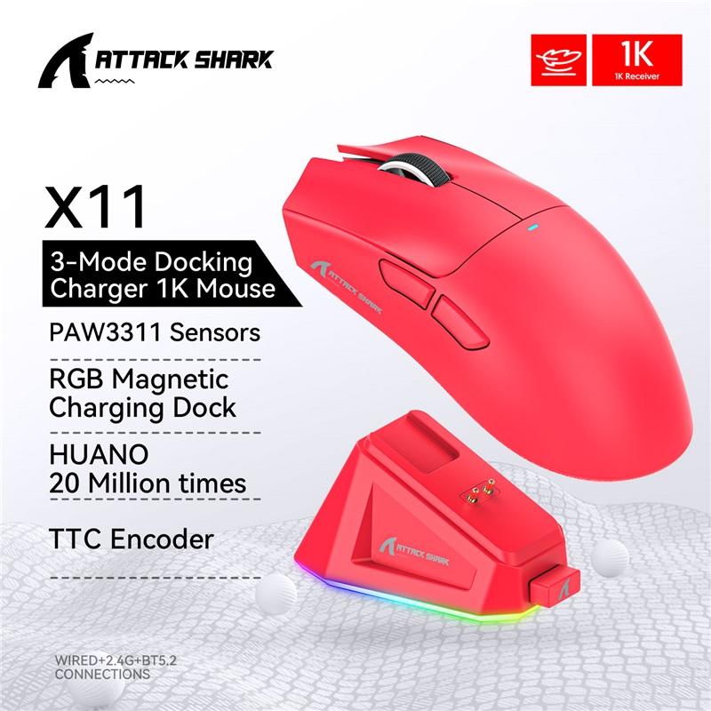 Attack Shark X11&R1 Kabellose Gaming-Maus - Tri-Mode, PAW3311 Sensor, 22K DPI, 400 IPS, RGB PC Gaming-Maus