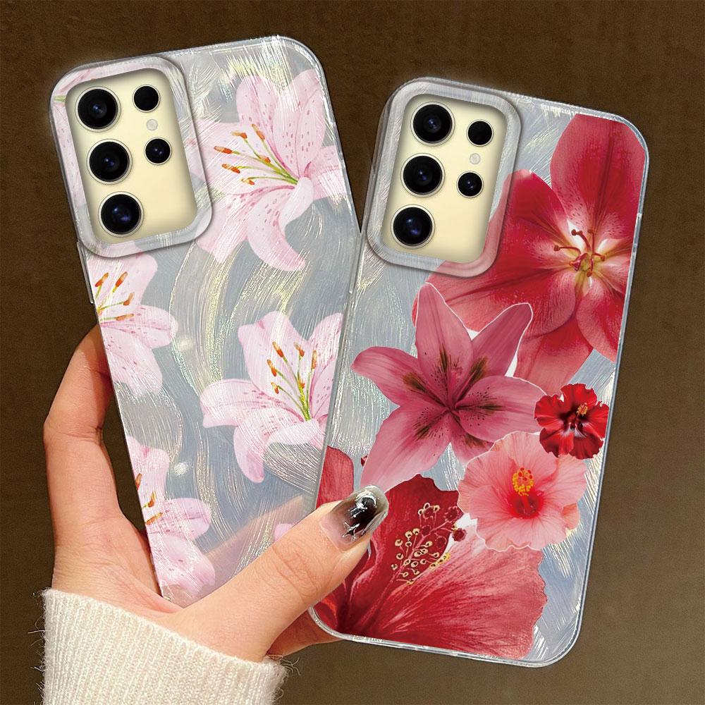 Pink Lily Flower Hard Back Print For Samsung Galaxy S25 Ultra S26 S23 S24 Plus S21 FE S22+ S26+ Shockproof Cover Phone Case Girl
