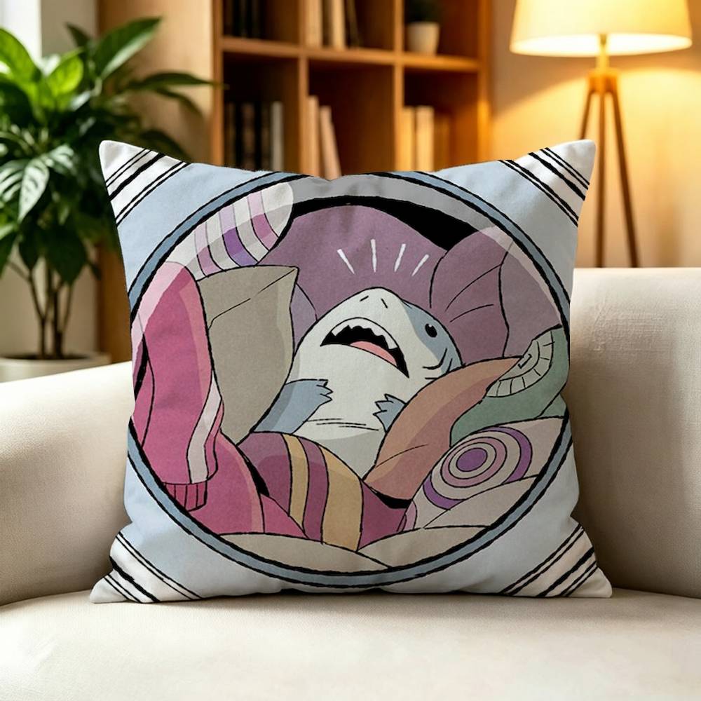 J-Jeff The Land S-Shark Double-Sided Printed Cushion Cover Bedroom Bedside Sofa Pillow Case