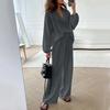 2 Pcs/Set Women Top Pants Suit Long Sleeves V Neck Long Sleeve Slouchy