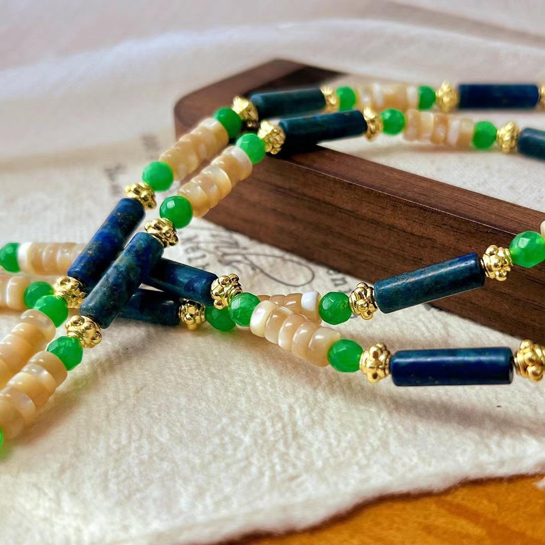 Vintage Natural Shell Natural Lapis Lazuli Necklace Atmosphere Clavicle Chain Autumn And Winter Maillard Style
