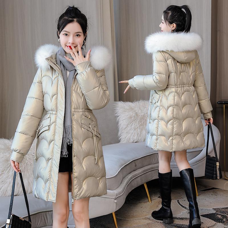 New Winter Thick Jacket Long Down Parka Women Bright Waterproof Overcoat Loose Warm Cotton Coat Hooded Parka