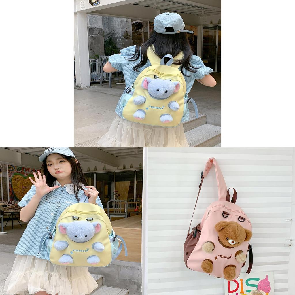 Student Backpack With Breathable Nylon Material Plush Bear Decoration For School And Travel