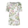 Women's Pleated Round Neck Botanical Print Short Sleeve T-Shirt Top