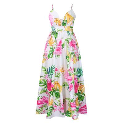 Spring and Summer Fashion Temperament V-neck Suspender Printed Beach Long Skirt Sexy Fashion Casual Women's Dress